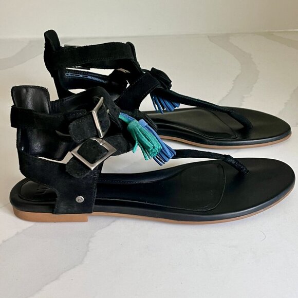 UGG Lecia Black Leather and Suede Ankle Wrap Sandal Size 9 NWOT - Picture 7 of 16